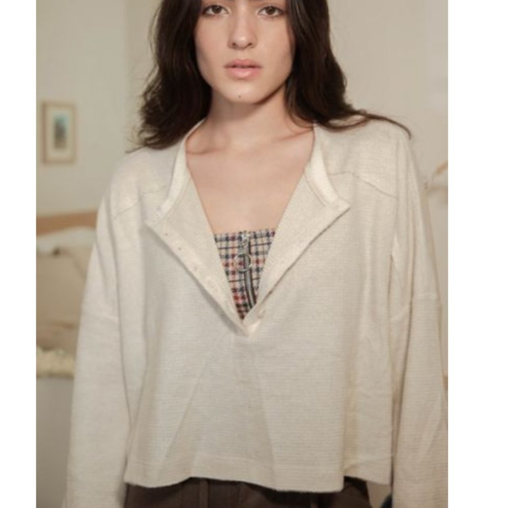 Urban Outfitters Tan Henley Top Out From Under Byrne Brushed